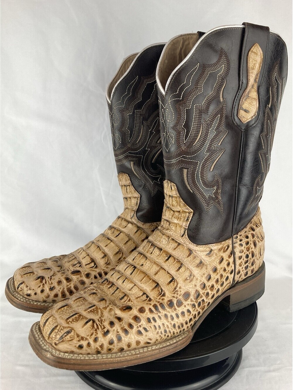 Mens Size 12 Western 5 Ranch Cowboy Boots Wide Square Toe Caiman Print Leather